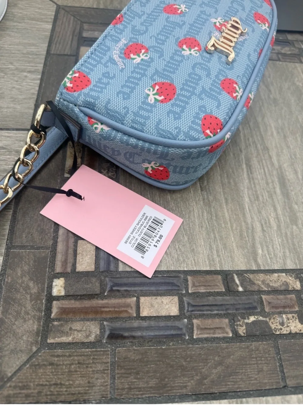 Juicy Couture NWT Light Blue Strawberry Small Bag - Picture 7 of 8